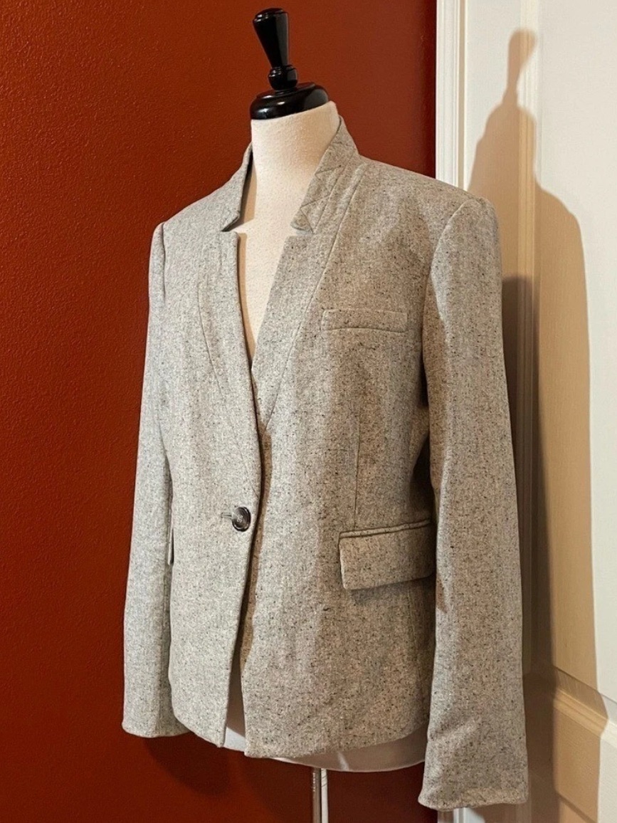 Veronica Beard Women’s Dickey Speckled Wool One Button Farley Upcollar Blazer